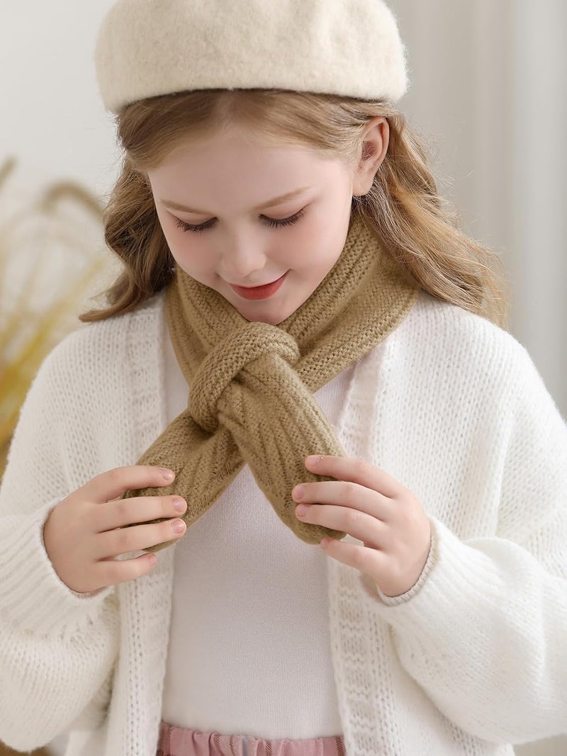 Haloumoning Kids Girls Knit Scarf Toddler Warm Winter Cross Tie Wrap Neck Warmer Cute Scarves 1-14 Years - Image 5